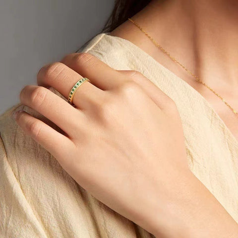 Women's Green Zircon Simple Versatile Opening Ring