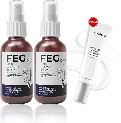 FEGPLUS 2PCS Hair Growth Serum with Gift Eyecream | Seaweed Rosemary Extract, Minoxidil 5% For Hair Oil Regrowth Treatment, Hair Loss Control | Hair Growth Spray Serum For Men Women (50ml)