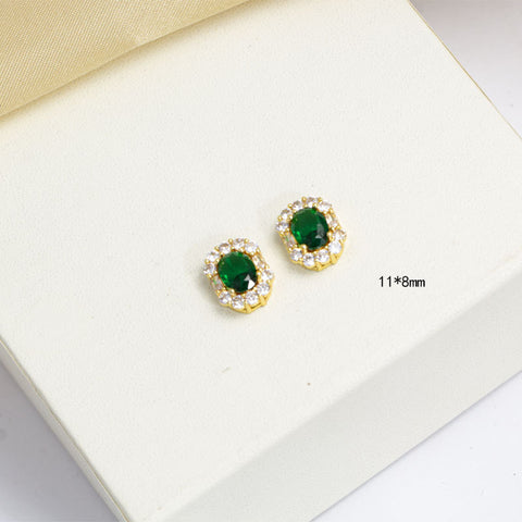 Geometric Emerald Inlaid Necklace Ear Stud Ring Suit