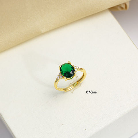 Geometric Emerald Inlaid Necklace Ear Stud Ring Suit