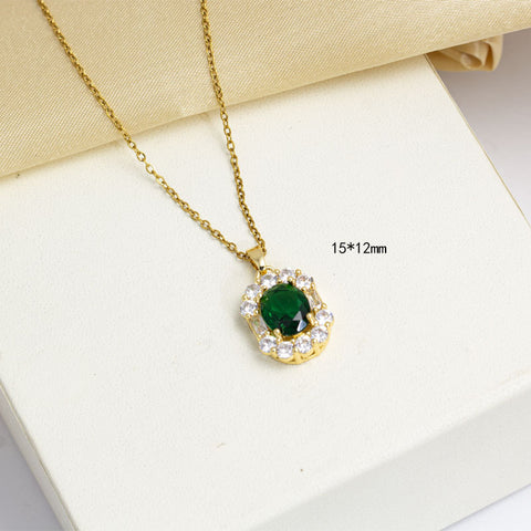 Geometric Emerald Inlaid Necklace Ear Stud Ring Suit